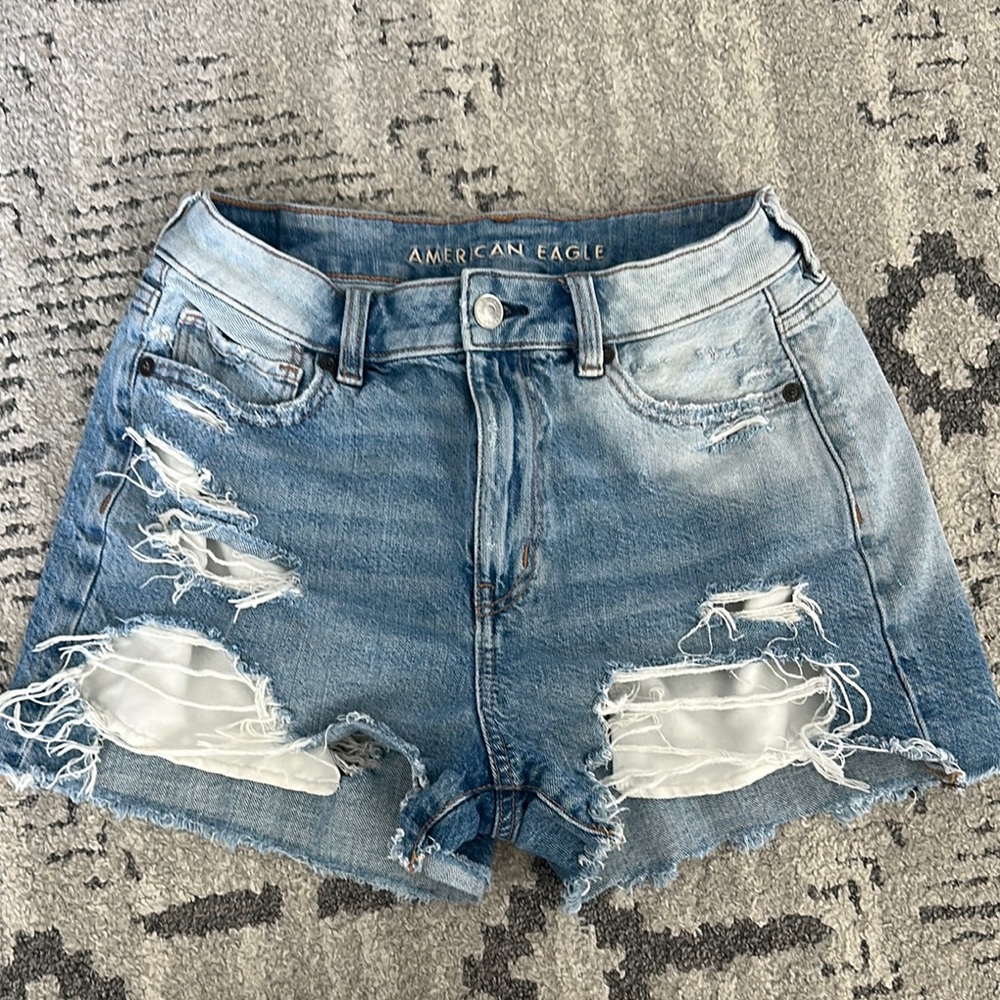 American Eagle Outfitters Blue Distressed Jean Shorts